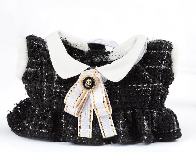 17cm Doll Clothes for labubu - Luxury Chic Style Set for 17cm Dolls, Premium Doll Outfit with Accessories - Black Plaid Tweed Dress + White Necktie + Plaid Bow (Clothes Only)