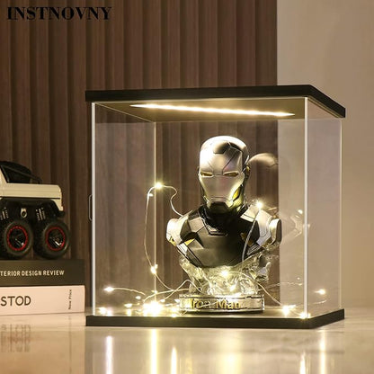 Acrylic Display Case for Collectibles Clear Acrylic Boxes for Display Action Figures Dolls Lighted Basketball Model Display Case Home Organizer Box(Black-Solid Yellow; 11.8*11.8*11.8 inch)