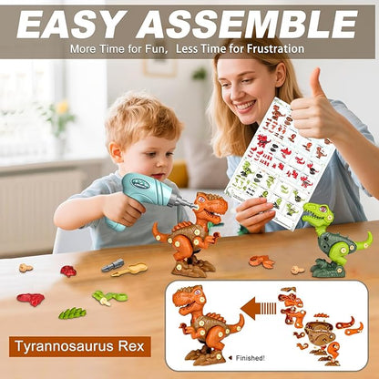 Laradola Dinosaur Toys for 4 5 6 7 8 Year Old Boys, Take Apart Dinosaur Toys for Kids 3-5 5-7 STEM Construction Building Kids Toy with Electric Drill, Party Birthday Gifts