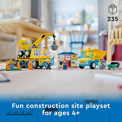 LEGO City Construction Trucks and Wrecking Ball Crane 60391 Building Toy Set for Toddler Kids Ages 4+, Includes 3 Construction Vehicles, an Abandoned House and 3 Minifigures for Pretend Play