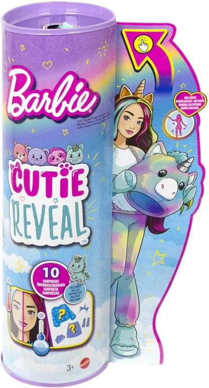Barbie Cutie Reveal Doll, Fantasy Series Unicorn Plush Costume, 10 Surprises Including Mini Pet & Color Change