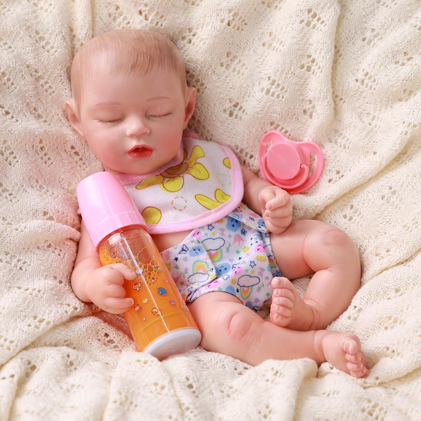 BABESIDE Baby Doll Accessories Set - 10 Pcs Feeding and Caring Set for 12-15 Inches Dolls Including Bottles with Disappearing Milk, Pacifier, Bibs, Diapers, Doll Pretend Play Gift for Kids
