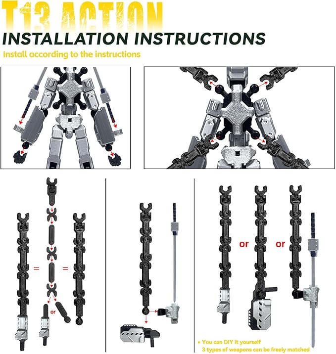 (Assembly Completed) 8 inch T13 Action Figure Set,T 13 Action Figure Multi-Articular Mobile Robot Nova T-13,Desktop Decorations for Game Lovers Toys (Yellow)