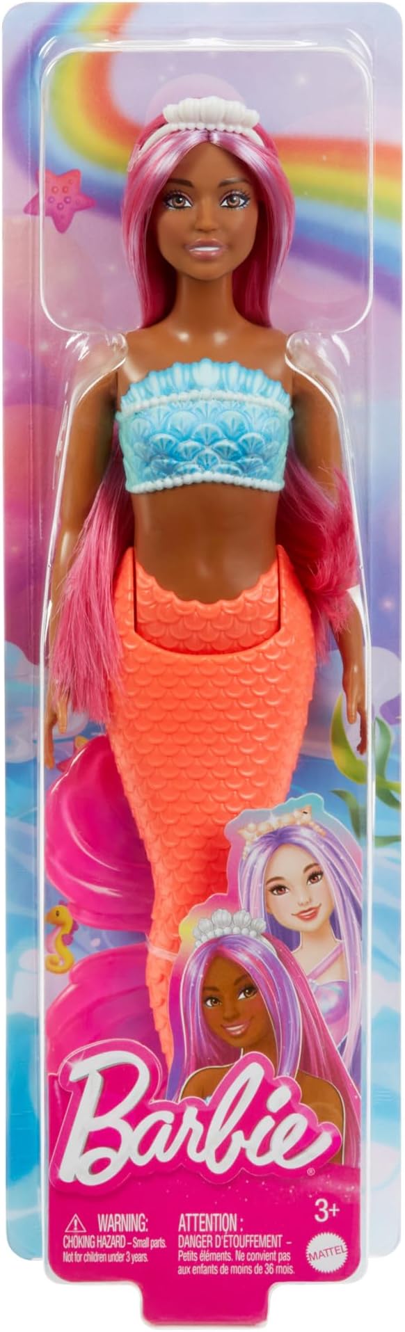 Barbie Mermaid Doll with Magenta Fantasy Hair & Headband Accessory, Curvy Body Type with Shell-Inspired Bodice & Tropical Red Tail