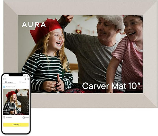 Aura Stone Digital Picture Frame - 10.1" HD Mat Display | Wirecutter's Best Digital Frame for Gifting - Send Photos Directly from Your Phone | Quick & Easy Setup Over WiFi - Free App | White