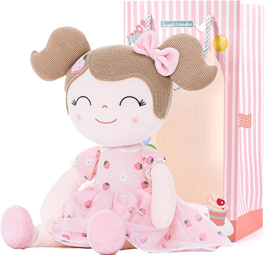 Gloveleya Baby Girl Gift – Strawberry Pink Plush Doll with Gift Box, Soft First Baby Doll for Toddler Girls, Birthday Present, Baby Shower & Holiday Keepsake