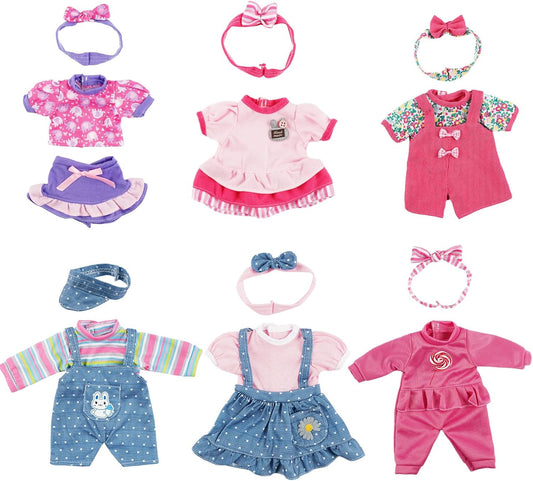 BABESIDE 6 Sets of Baby Doll Clothes for 10-15 Inch Dolls, Bitty Baby Doll Clothes Dolls Accessories - Romper Suit and Skirt for Newborn Babydoll Boy&Girl Kids Gift