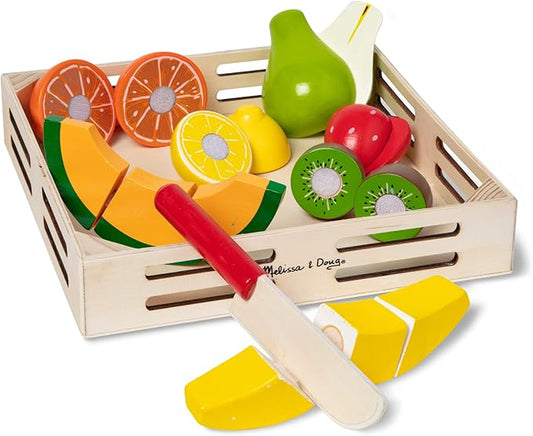 Melissa & Doug Wooden Cutting Fruit Toy Food Set & Pretend Play Kitchen Accessories, Preschool Learning Toys for Girls & Boys 3+