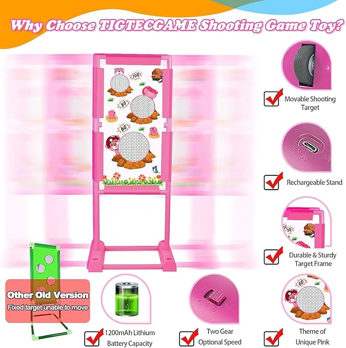 Upgraded Moving Shooting Game Toy for Boy Girl Age of 5 6 7 8 9 10 11 12 Years Old Includes Shooting Target & 2 Blaster Guns & 18 Foam Balls - Ideal Christmas Birthday Gift for Kids