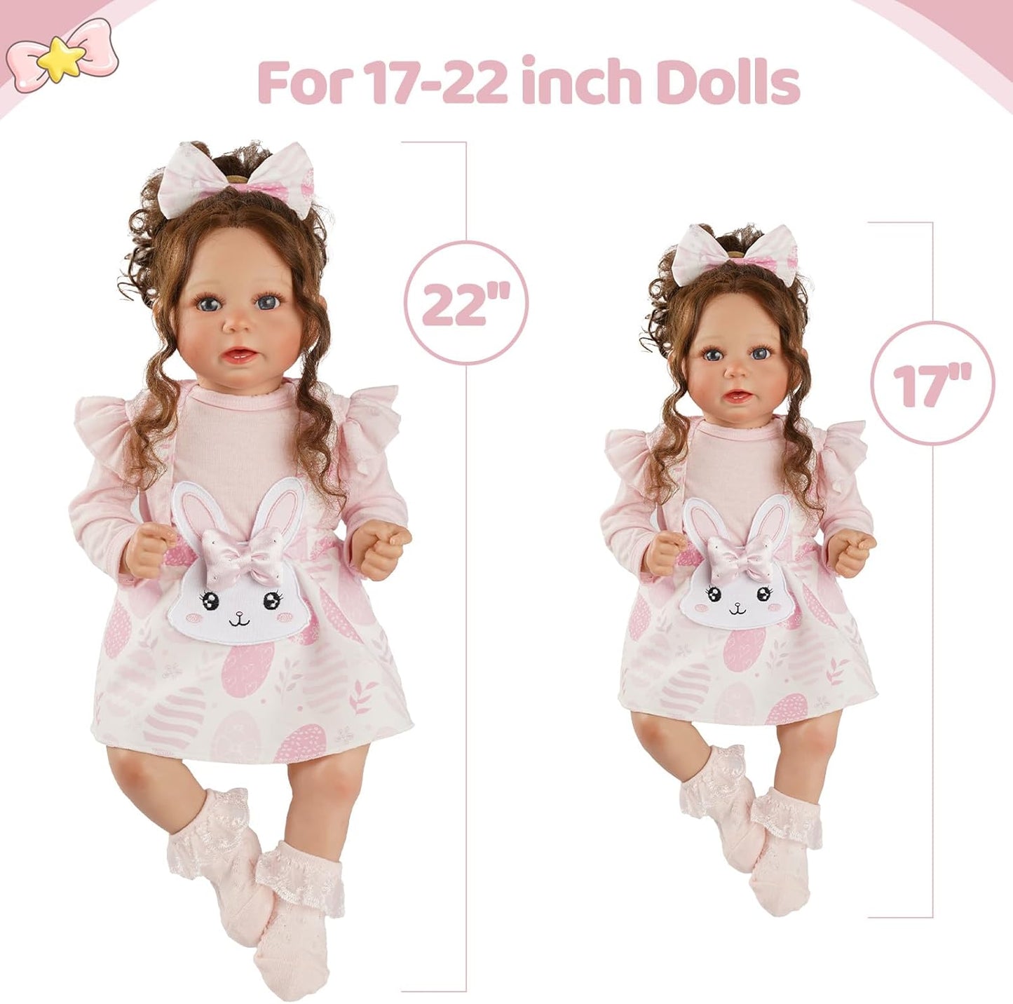 BABESIDE 4 Pcs Reborn Baby Doll Clothes and Accessories for 17-20 Inch Baby Dolls, Pink Bunny Dolls' Clothes Set with Headband (Doll NOT Included)