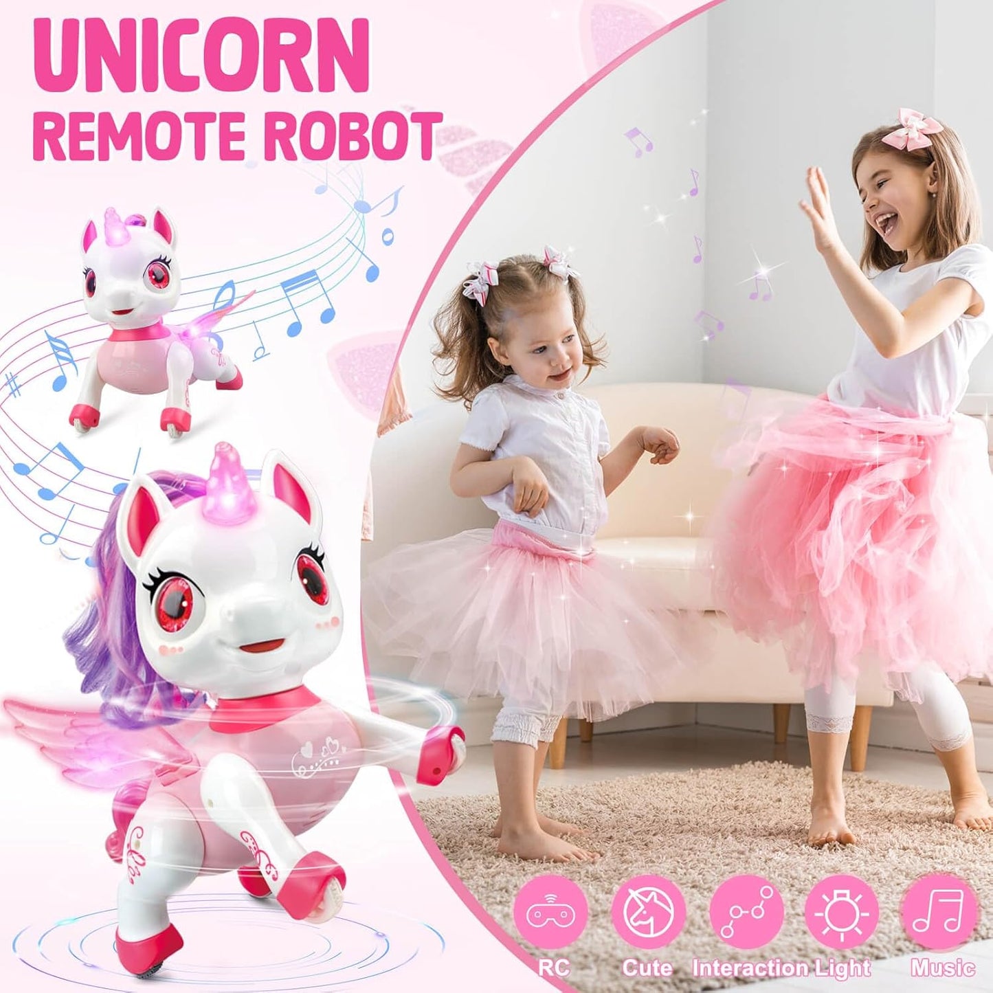 YOTOY Remote Control Unicorn Robot Toys for Kids Age 3 4 5 6 7 8 Years Old: Robot Pets for Kids, Robot Unicorns for Girls 4-6, Birthday Present for 3 4 5 6 Year Old Girl