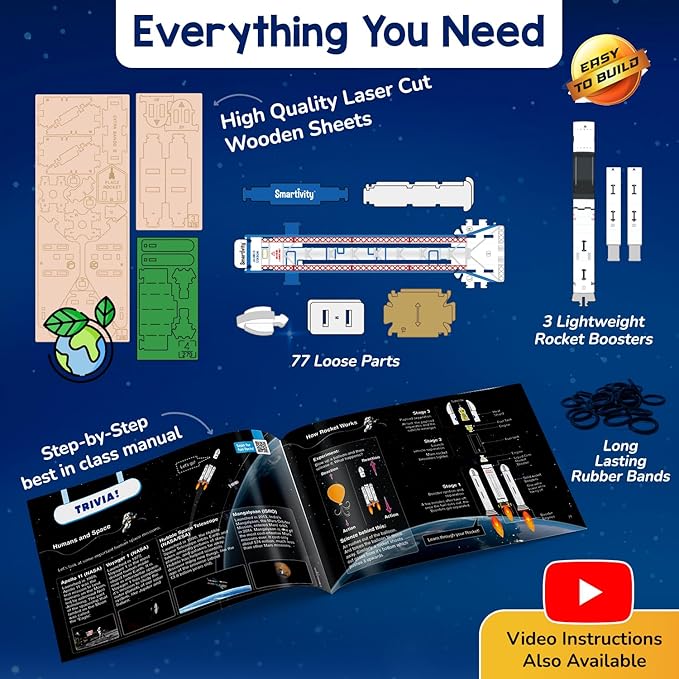 Smartivity Rocket Launcher STEM Kit for Ages 6-12 Years | Build Your Own Rocket with Launcher | Birthday Gift for Smart Kids | DIY Science Toy for Boys & Girls 6,7,8,9,10,11,12 Years Old
