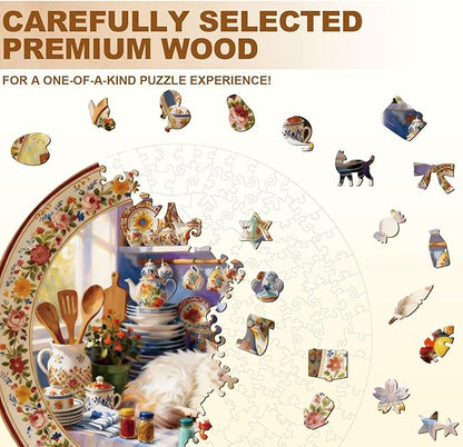 Sunlit Cat Kitchen Puzzles Adults Gifts Wooden 200 Pieces 11.4 * 11.4in