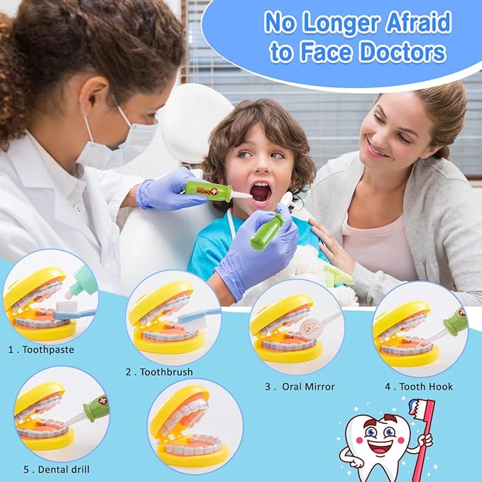 Meland Doctor Kit for Toddlers - Dentist Play Set with Teeth Mold, Dentist Toys & Doctor Dress Up Costume, Toddler Kids Toys for Role Play & Pretend Play, Birthday Gift for Kid 3 4 5 6 Years Old