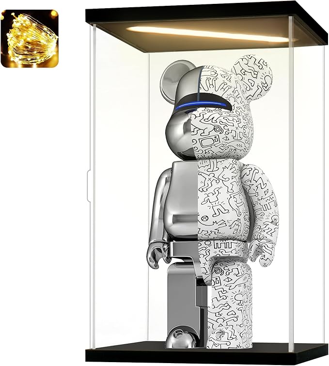 Acrylic Display Case for Collectibles Clear Acrylic Boxes for Display Action Figures Dolls Lighted Trophy Memoribilia Display Case Home Storage Box(Black-Solid Yellow; 7.9*7.9*9.8 inch)