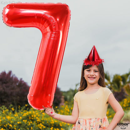 KatchOn, Giant Red Number 7 Balloon - 40 Inch | 7th Birthday Balloon for 7th Birthday Decorations | 7 Balloon number for Birthday | Seven Number | Number Balloons for Anniversary Decorations
