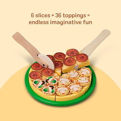 Melissa & Doug Wooden Pizza Party Play Set, 36 Self-Stick Toppings, Pizza Toy Kitchen Set & Play Kitchen Accessories, Preschool Toys for Boys & Girls 3+