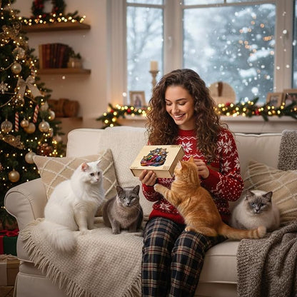 Colorful Fabric Cat Wooden Puzzles for Adults, Jigsaw Puzzles Unique Animal Shape Wood Puzzle Birthday for Women Friends Family, 185 Pieces 11.4 * 10.9in