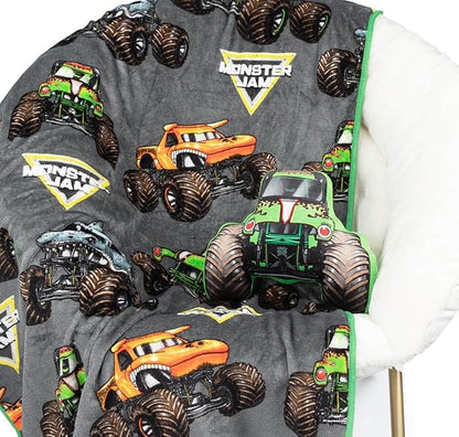 Jay Franco Monster Jam Grave Digger Nogginz Set - 40 x 50 Inch Lightweight Travel Throw Blanket & Pillow - Kids Super Soft 2 Piece Bedding Set