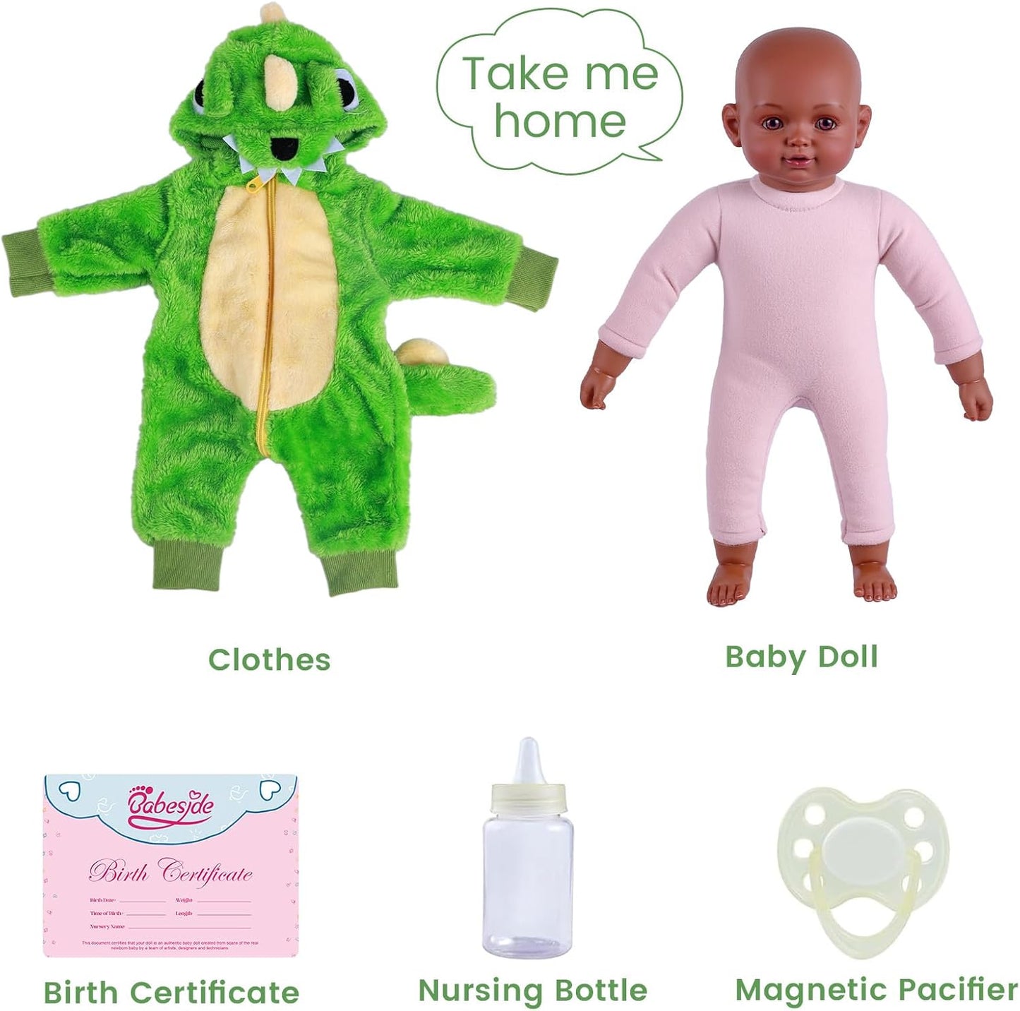 BABESIDE Black Baby Dolls, 17 Inch Realistic Cute Soft Body Baby Doll Real Life Baby Dolls with Accessories for 3+ Year Old Girls Gifts, Pretend Play, Collection