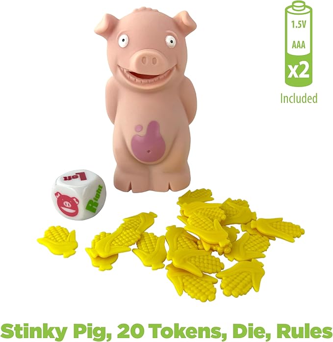 PlayMonster Stinky Pig Game Dice Game – Family Kids Games, Travel Games, Fast, Musical Active Kids Game with Funny Sounds, Multi-Player, Ages 6+
