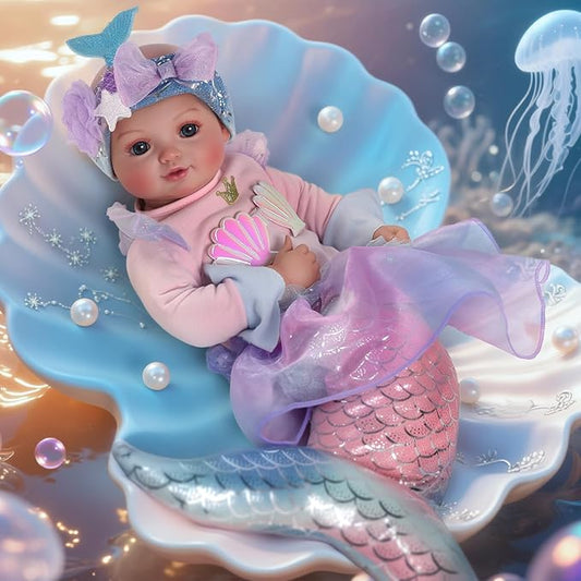BABESIDE Mermaid Baby Dolls Girl - 15inch Mermaid Toys Realistic Soft Baby Doll Real Life with Sparkling Mermaid Tail & Princess Accessories, Mermaid Toys for Girls 3-10 Girls Gifts, Collection