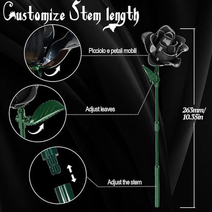 Black Roses Flower Building Set-12Pack, Compatible with Lego Bouquet for Adults,Gothic Horror Flowers Botanical, Gift for Halloween & Valentines Compatible with Lego Roses(585pcs)