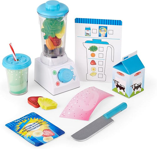 Melissa & Doug Smoothie Maker, Working Pretend Play Blender Set with Toy Food & Play Kitchen Accessories, Preschool Learning Toys for Girls & Boys 3+