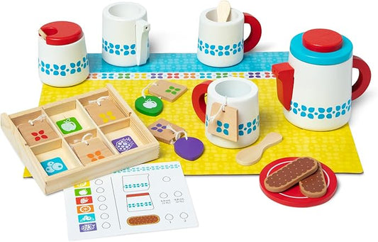 Melissa & Doug 20-Piece Steep and Serve Wooden Tea Set - Play Food and Kitchen Accessories