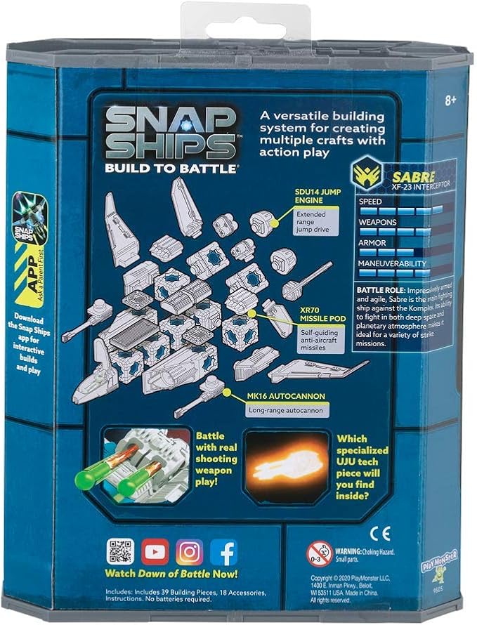 PlayMonster Snap Ships — Sabre XF-23 Interceptor — Construction Toy for Custom Building and Battle Play — Ages 8+