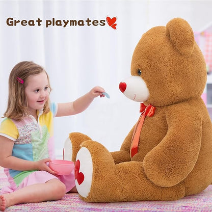 Tezituor Giant Teddy Bear Stuffed Animal 4ft with Love Red Heart - Large Plush Toys for Valentines Christmas Birthday, Dark Brown