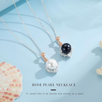 Iefil Valentines Gifts for Her Wife - 10-11mm Freshwater Pearl Necklace, Rose Flower Pearl Necklace, Anniversary Jewelry Gifts for Women Wife Mom Girlfriend Her, 925 Sterling Silver