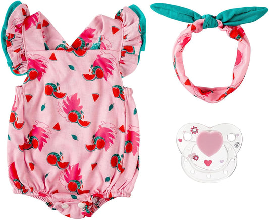 BABESIDE Reborn Baby Doll Clothes Set, 3Pcs Watermelon Outfit with Magnetic Pacifier, Fits 17-22 Inch Newborn Dolls, Realistic Baby Doll Accessories for Kids Girls