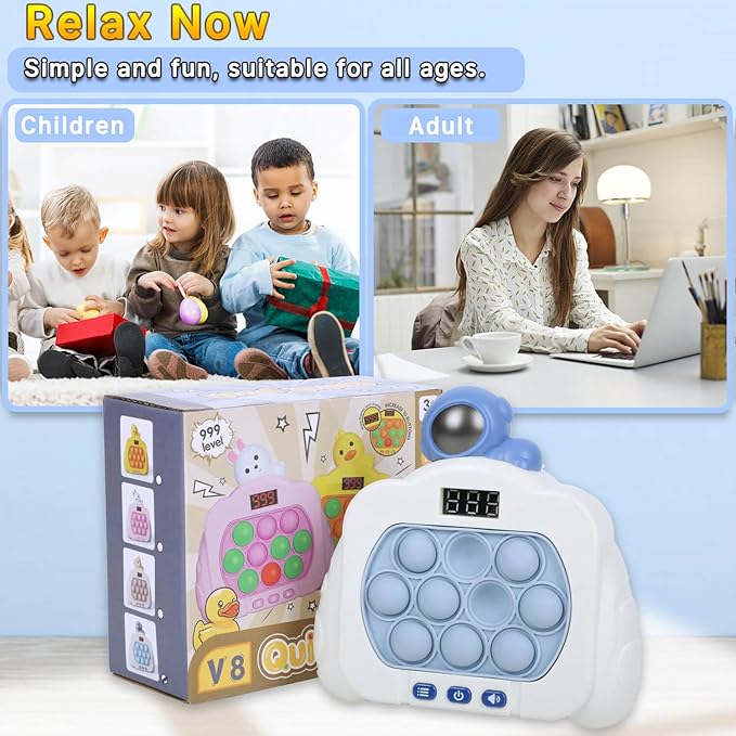 Quick Push Pop Fidget Toys for Kids & Adults, 12 Game Modes Upgraded Light Up Fast Push Bubble Handheld Toy, Stress Relief & Party Favors, Christmas & Birthday Gifts for 3-12 (Astronaut)