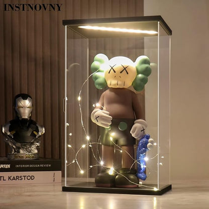 Acrylic Display Case for Collectibles Clear Dustproof Acrylic Boxes for Display Trophy Figure Toys Lighted Lego 21042 Display Case Storage Box(Black-Solid Yellow; 7.9*7.9*18.9 inch)