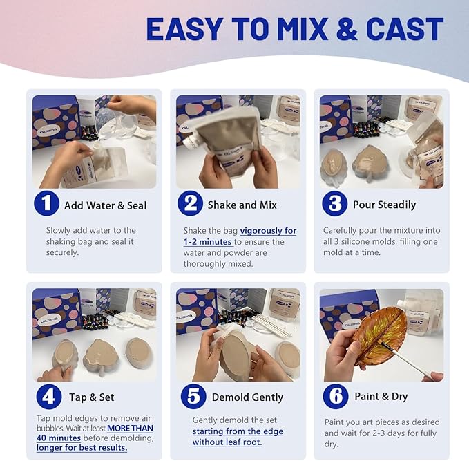 Glizma Refill Bag for Leaf Kit 0.79lb*2, Resin Casting Powder 360g*2, Water Activated Works of Art of Plaster, Fast Curing, 40+ Minutes Demold, Shaking Bag Design, Easy Mixing and Self Leveling