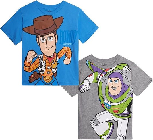 Disney Cars Toy Story Boys Shirts - 2 Pack Lightning McQueen Buzz Lightyear Short Sleeve Boys Tees for Toddler and Little Boy