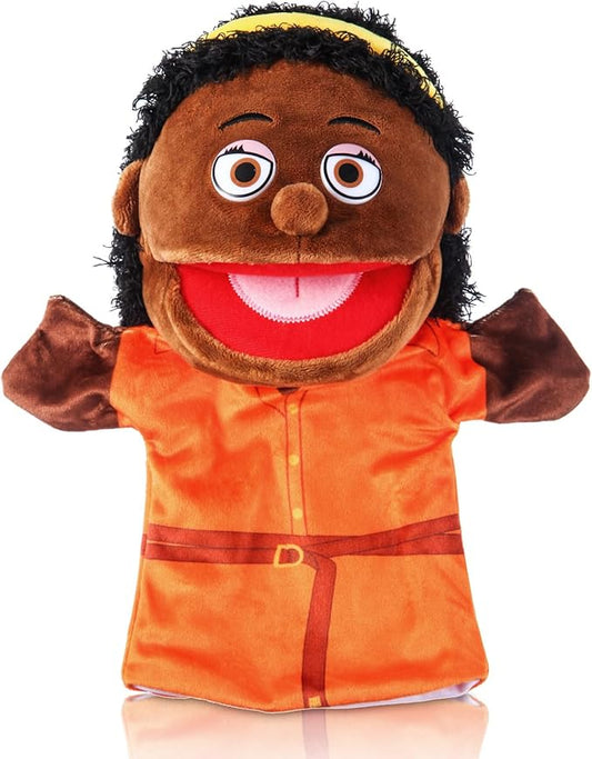 1 Pcs Family Hand Puppets 12 Inch Grandparents, Mom & Dad, Brother & Sister Plush Hand Puppet Toys Role-Play Toy Puppets for Kids Storytelling Imaginative Pretend Play Teaching Preschool(Black Mom)