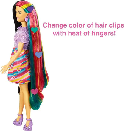 Barbie Totally Hair Doll, Heart-Themed with 8.5-inch Fantasy Hair & 15 Styling Accessories (8 with Color-Change Feature)