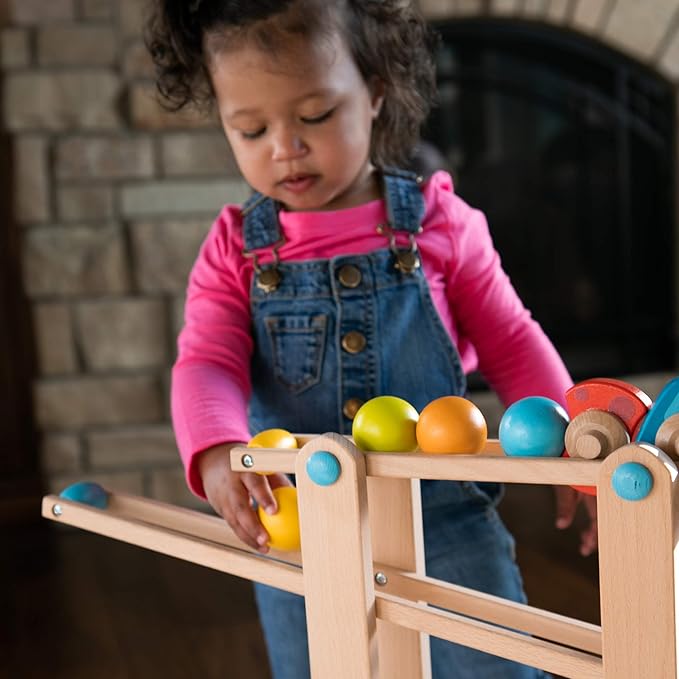 Fat Brain Toys Marble Run, Roll 'n Go Wooden Marble Run Back-and-Forth Ball Track, 2 Year Old Toys