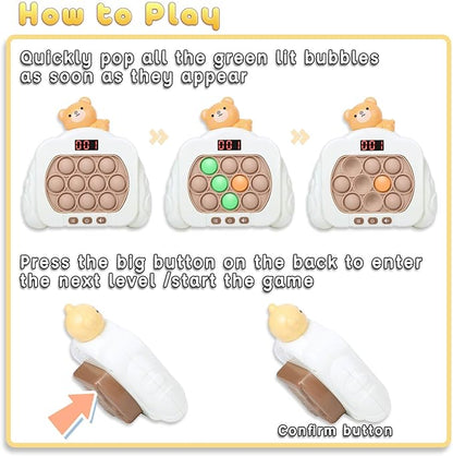 Quick Push Pop Game Fidget Toys, 12 Modes LED Screen Light Up Fast Push Bubble Game, Handheld Speed Pushing Game, Christmas Toys Gifts for 6 7 8 9 10 11 12 Years Old Kids Stocking Stuffers（Bear）