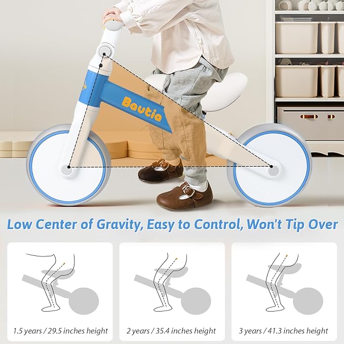 8“ Toddler Balance Bike for 2 Year Old, Adjustable Seat & Handlebar, Age18 Months to 5 Years Old, No-Pedal Training Bike First Gifts-Blue