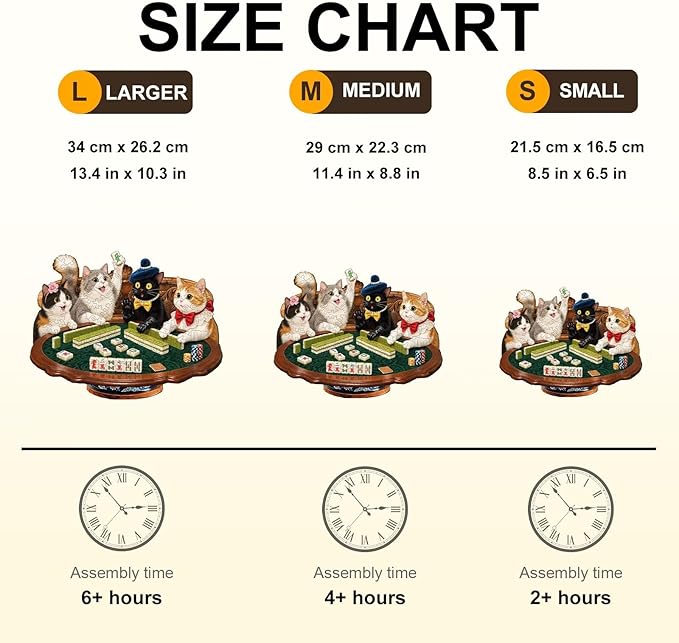 Cats Mahjong Puzzles Adults Gifts Wooden 145 Pieces, Jigsaw Puzzles for Adults Unique Animal Shape Wood Puzzle Birthday for Puzzle Lovers, 11.4 * 8.8in