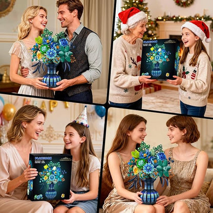 Flowers Building Set with Vase, Valentine's Day Flower Bouquet Botanical Collection Building Block Toy, 1309 PCS Peacock Artificial Plant Bonsai Kit Home Decor, Gift for Her Adults Girls 12+