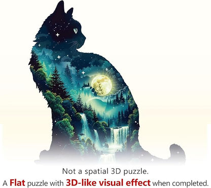 Under The Starveil Cat Puzzles Adults Wooden 120 Pieces, Jigsaw Puzzles for Adults Unique Animal Shape Wood Puzzle Birthday for Cat Lovers, 11.4 * 10.1in