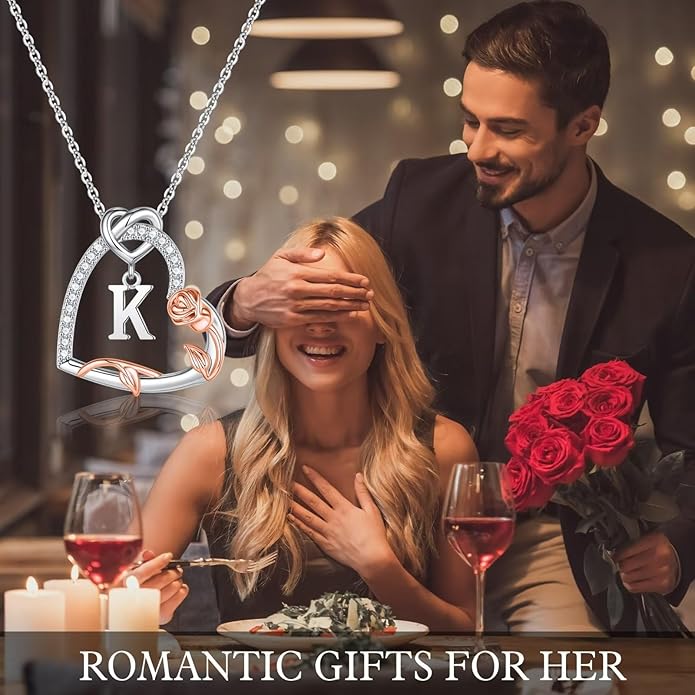 Iefil Valentines Day Gifts for Her- 925 Sterling Silver Heart Initial Necklaces, Anniversary Birthday Gifts, Women Jewelry Gift for Wife Girlfriend Mom Daughter Her