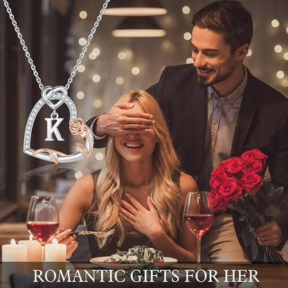 Iefil Valentines Day Gifts for Her- 925 Sterling Silver Heart Initial Necklaces, Anniversary Birthday Gifts, Women Jewelry Gift for Wife Girlfriend Mom Daughter Her