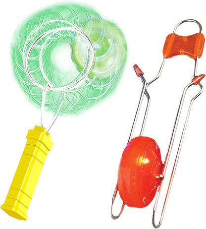 ArtCreativity Retro Gyro Wheel Toy with Rail Twirler - 8'' Gyro Toy and 8.5'' Magic Rail Twirler - Fun Spinning and Flashing Light Sensory Toy “ Great Gift for Boys and Girls