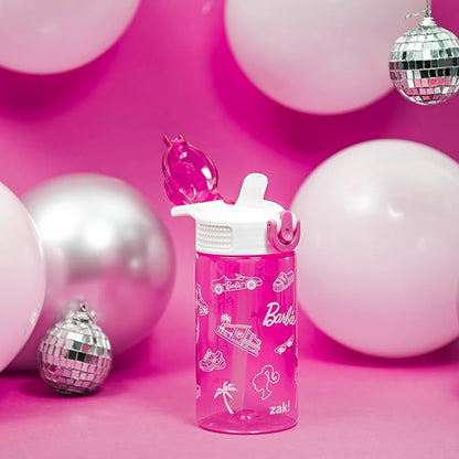 Zak Designs Barbie Sage Water Bottle For School or Travel, 16oz Durable Plastic Water Bottle With Straw, Handle, and Leak-Proof, Pop-Up Spout Cover (Barbie)