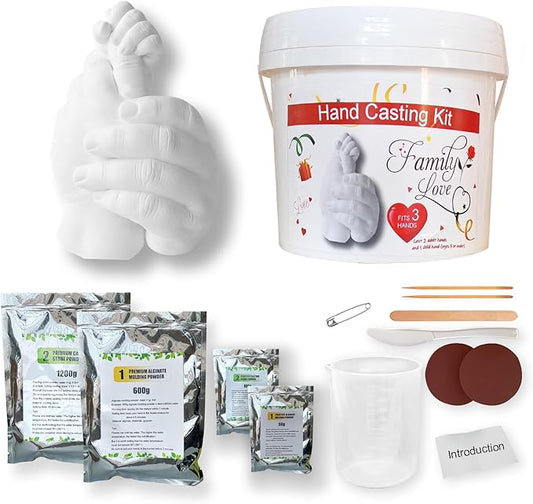HopeMeng Family Hand Casting Kit with Practice Kit - Casts 3 Person Detailed and Accurate Casting of Hands - DIY Plaster Hand Molding Kit